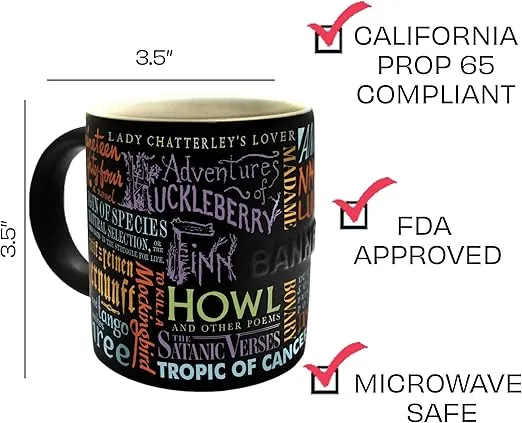The Unemployed Philosophers Guild Banned Book Coffee Mug - Colorfully Lists 24 Famously Banned Books, Comes in a Fun Gift Box, 12 oz