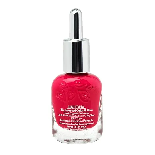 Nailtopia - Plant-Based Chip Free Nail Lacquer - Non Toxic, Bio-Sourced, Long-Lasting, Strengthening Polish - Rosey Cheeks (Rosey Rouge) - 0.41oz