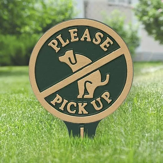 Whitehall Products 10601 Please Pick Courtesy Lawn Stake no Poop Dog Sign, 9.5" x 5.25" x 0.25", Green/Gold