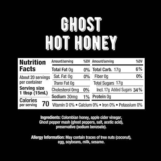 Melinda’s Ghost Hot Honey - 10 oz, 1 Pack - Spicy Honey Sauce with Colombian Honey, Apple Cider Vinegar, Ghost Pepper - Sweet & Spicy Infused Honey Perfect for Dipping, Drizzling - Non GMO Hot Sauce