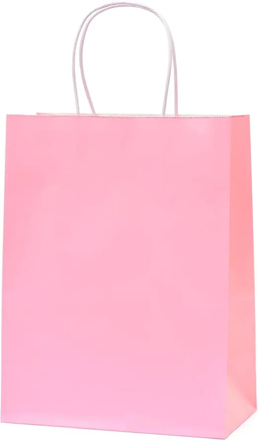 Nexmint Kraft Paper Bags 8”x10.5” Gift Bags with Handle for Birthdays, Holidays, Gifts, Party Favors, Retail, Festivities, Treats, Business, DIY Crafts (24-Pack, Pink)