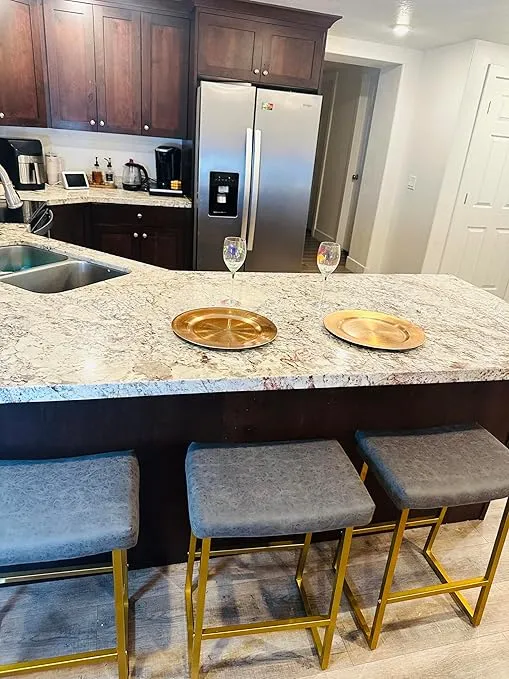 PHI VILLA Bar Stools Set of 4 - Counter Height 24 Inches Barstools, Backless Modern Gold Barstools with Upholstered Faux Leather - Stylish Farmhouse Island Chairs for Kitchen Counter