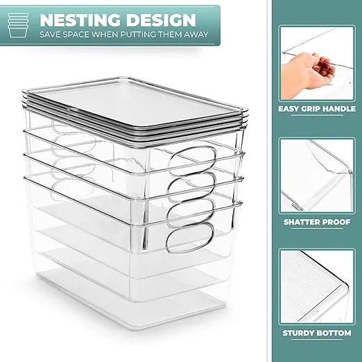 Sorbus Large Plastic Storage Bins with Lids - for Kitchen Organization, Pantry Organizers and Storage, Fridge Organizer, Cabinet Organizer, Refrigerator Organizer Bins - Clear Storage Bins (4 pack)