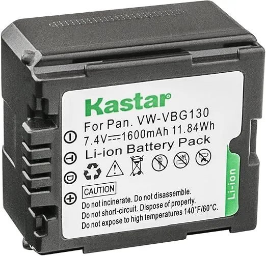 Kastar Battery Replacement for Panasonic VW-VBG070, VW-VBG130, VWVBG260 and SDR-H40, SDR-H80 Series, HDC-HS700, TM700, HS300, TM300, HS250, SD20, HS20, HDC-SDT750 Camcorder