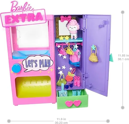 Barbie Extra Surprise Fashion Playset with 20 Pieces Including Pet Poodle, Closet and Push-Button Feature That Dispenses Fashion Accessories, Gift for 3 Year Olds & Up
