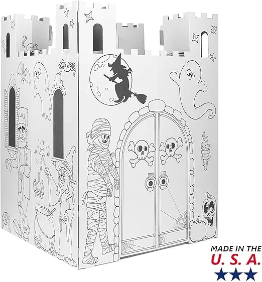 Easy Playhouse Haunted Castle - Kids Art & Craft for Indoor & Outdoor Fun, Color, Draw, Doodle on Halloween Friends– Decorate & Personalize a Cardboard Fort, 32" X 32" X 43. 5"