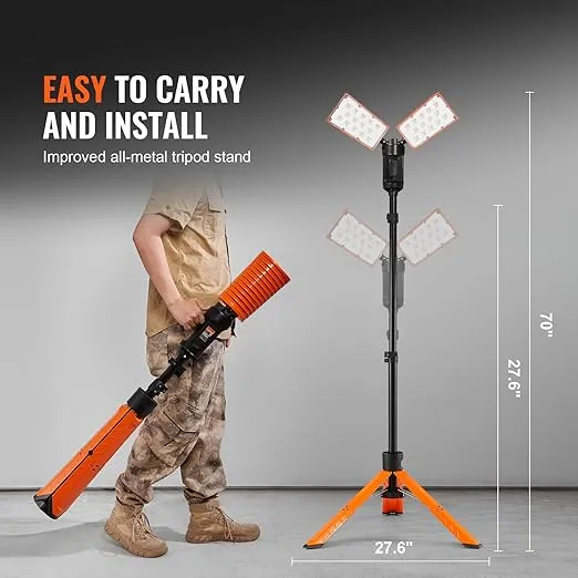 VEVOR Led Work Light Rechargeable, Work Light with Stand 2500lm, Brightness & Temperature Adjustment, Portable Work Light with Wireless Remote Control, 10Ah Battery
