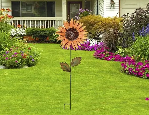 Attraction Design Flower Garden Stake Decorative Flower Yard Stake, Sunflower Decor Metal Yard Art Decor Outdoor Garden Decoration for Patio Porch Lawn Pathway Backyard 12.2" W x 1" D x 36" H