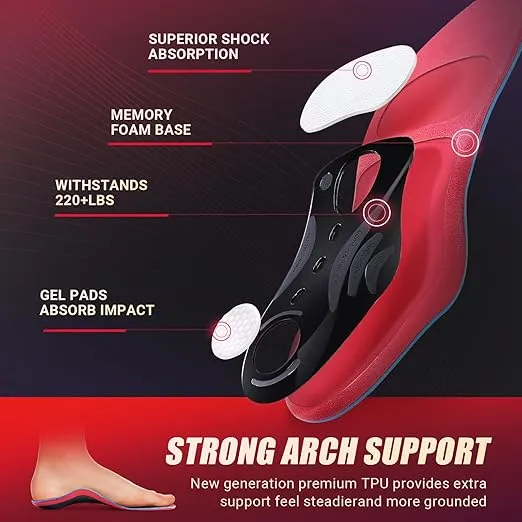 PCSsole Heavy Duty Support Pain Relief Insoles- 220+ lbs High Arch Support Insoles with Comfort Gel for Men and Women,Flat Feet Orthotic Insert,Work Boot Insoles for Plantar Fasciitis,Foot Pain