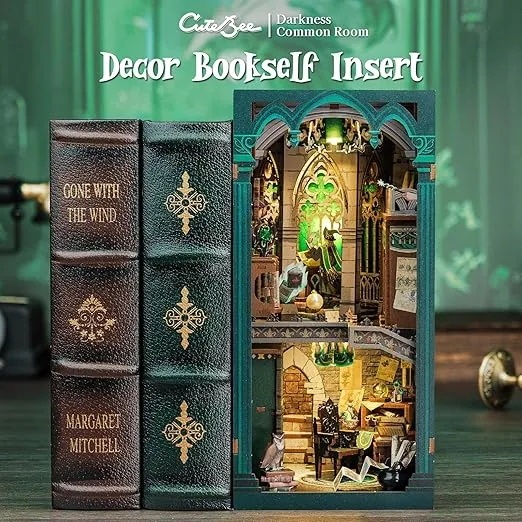 CUTEBEE Book Nook Kit - DIY Dollhouse Miniature House Kit Booknook for Adults and Teens, Tiny Magic House Bookshelf Insert Room Decor Model Build Gifts for Friends and Family (Darkness Common Room)