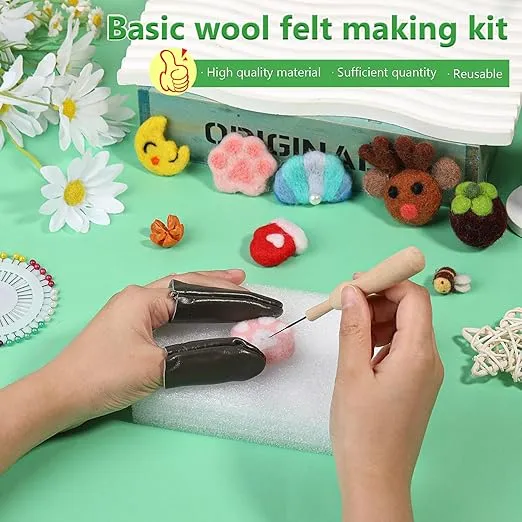 IMZAY Needle Felting Tools, Wool Felting Supplies, Needle Felting Kit with 60 Pcs Needles Felting Needles, Foam Mat, Wooden Handle, Scissors, Perfect for DIY Felting Wool Projects