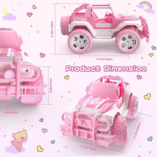DEERC RC Cars with Windmill Hair Clips, 1:18 Scale Remote Control Car with Storage Case, 80 Min Playtime 2.4Ghz LED Light Off-Road Pink Monster RC Trucks with Auto Mode, Toys Car Gifts for Girls Kids