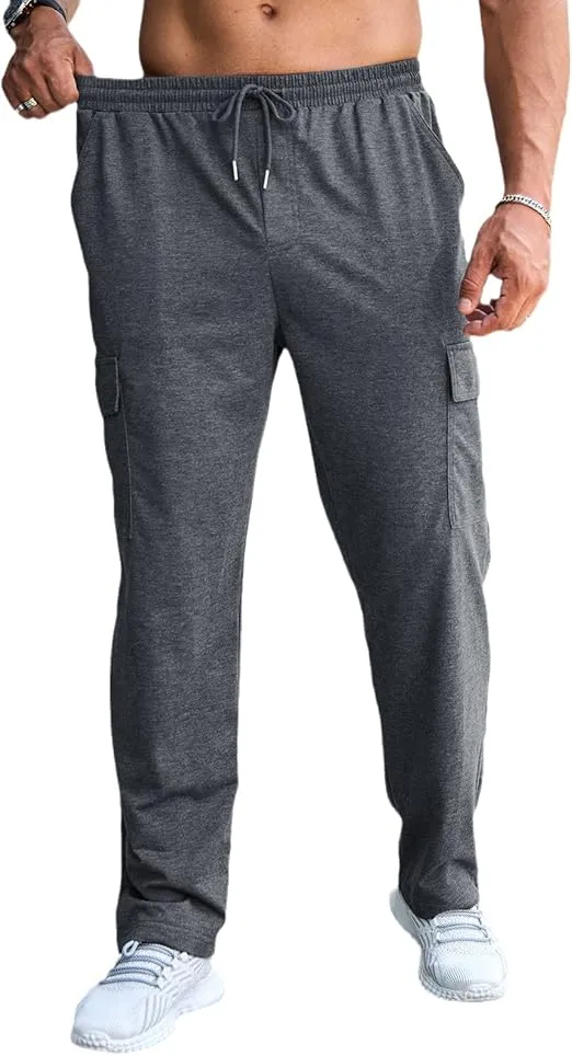 CTU Mens Fashion Baggy Sweatpants Lightweight Workout Cargo Sweatpants Athletic Pants Open Bottom Joggers with Pockets