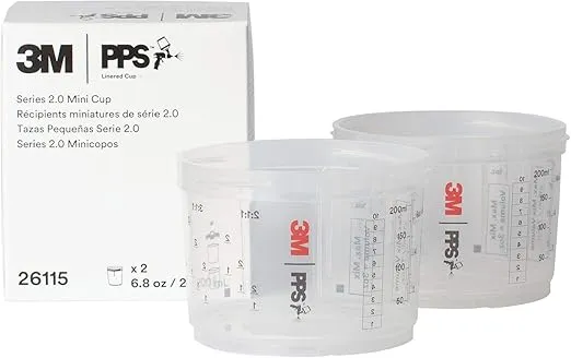 3M PPS 2.0 Spray Gun Cups, 26115, Mini, 6 Ounces, Use with Paint Gun and PPS 2.0 Lids and Liners to Paint Cars, Furniture, House and More, 2 Pack