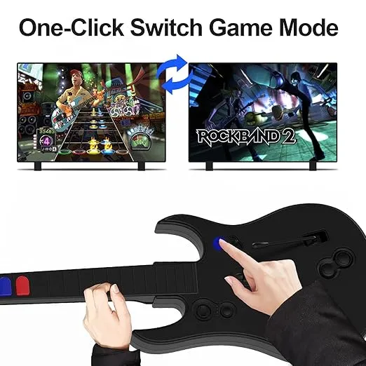 NBCP Guitar Hero Controller PC, Wireless PlayStation 3 PS3 /PC Guitar Hero Guitar with Dongle for Clone Hero, Guitar Hero 3/4/5 Rock Band 1/2 Games Black
