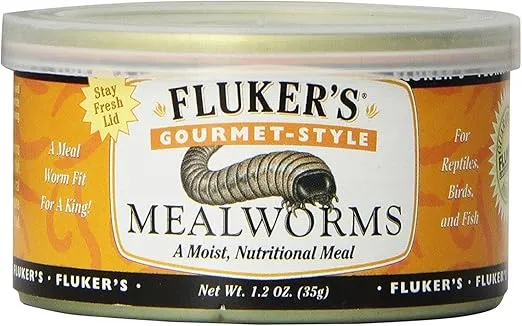 Fluker's Gourmet Canned Food for Reptiles, Fish, Birds and Small Animals, Black, Mealworms 1.23 Ounce (Pack of 1)
