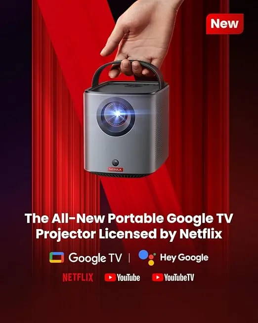 NEBULA Mars 3 Air GTV Projector - Netflix Officially Licensed, 400 ANSI-Lumen Brightness, Native 1080P, Dolby Digital Sound,150-Inch Picture, Built-In Battery for 2.5 Hours of Playtime Anywhere.