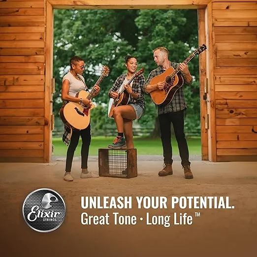 Elixir Strings, Acoustic Guitar Strings, Phosphor Bronze with NANOWEB Coating, Longest-Lasting Rich and Full Tone with Comfortable Feel, 6 String Set, Custom Light 11-52