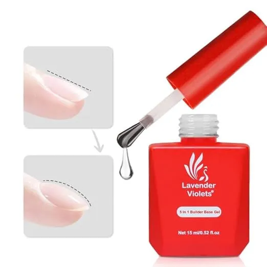 Lavender Violets 15ml No Wipe Gel Base Coat - 5 in 1 Builder Base Gel, Foundation Clear Gel Nail Polish for Nail Strengthen, Apex Building, Enhance, Reinforced A104