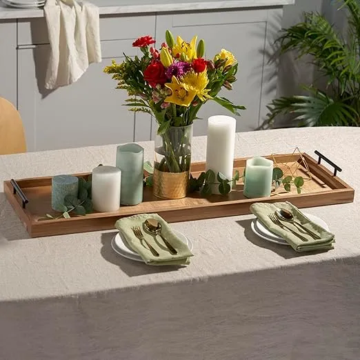 Twine Modern Manor Longboard Platter with Handles, Rectangular Cheese Board and Home Decor Tray, Dining Table Accessories Acacia Wood Set of 1