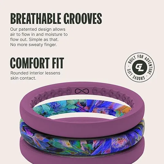 Groove Life Stackable Rings - Breathable Silicone Wedding Rings for Women, Lifetime Coverage, Unique Design, Comfort Fit Ring