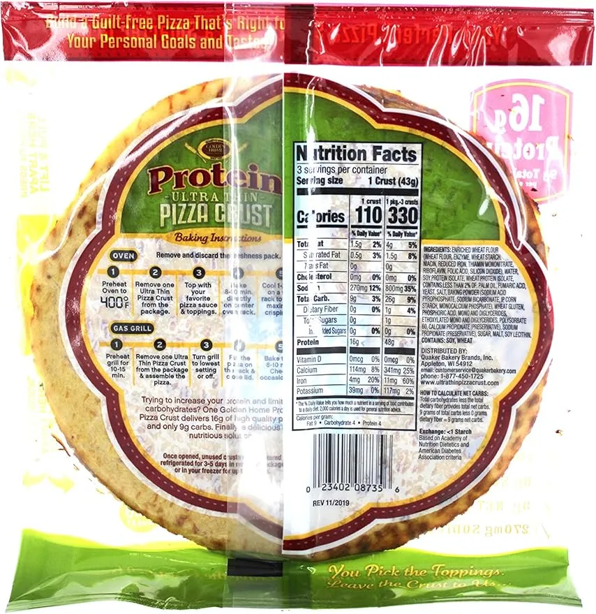 Ultra Thin 16g Protein Pizza Crust, 3 crusts