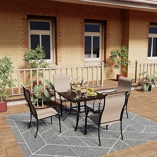 HAPPATIO Patio Dining Set,5 Piece Outdoor Dining Set,Patio Furniture Sets,4 Textilene Dining Chairs and 1 Square Dining Table. Easy to Maintain and Weather-Resistant.(Beige Brown)