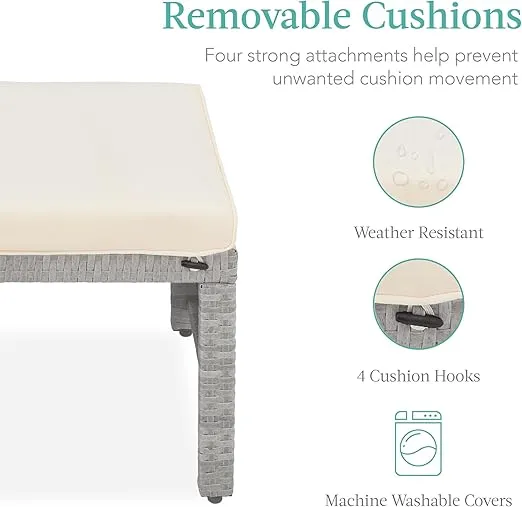 Best Choice Products Set of 2 Wicker Ottomans, Multipurpose Outdoor Furniture for Patio, Backyard, Additional Seating, Footrest, Side Table w/Removable Cushions, Steel Frame - Gray/Cream