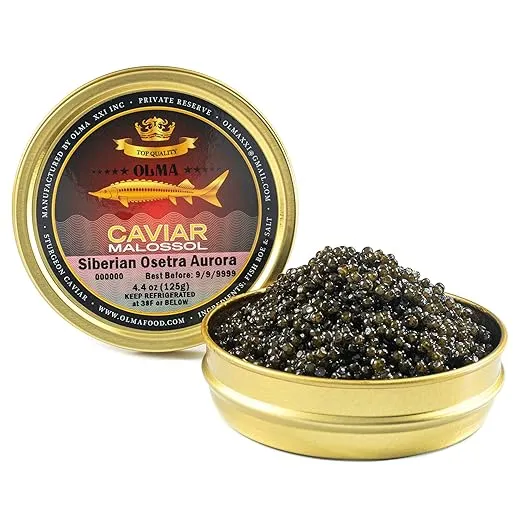 OVERNIGHT SHIPPING - OLMA Siberian Osetra Aurora Black Caviar - Medium Grain Pearls, Superior Grade - 4.4 oz / 125 g