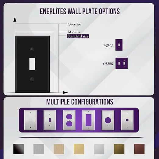 ENERLITES Double Toggle Light Switch Metal Cover Plate, Wall Plate, Corrosion Resistant, Standard Size 2-Gang 4.50" x 4.57", Powder Coated Stamped Steel, 7712-BM, Black Matte (Pack of 1)