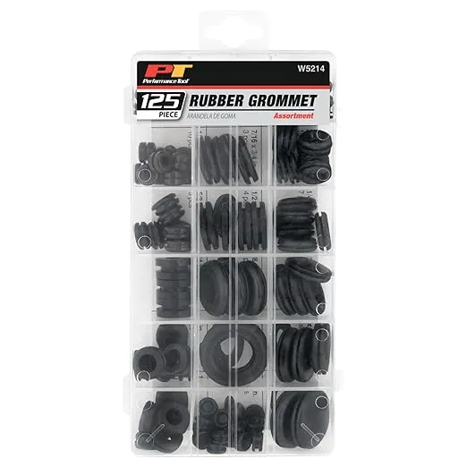 Performance Tool W5214 125pc Rubber Grommet Assortment in Organizer Case for Vehicle Maintenance and Repair in Auto Shops and Garages