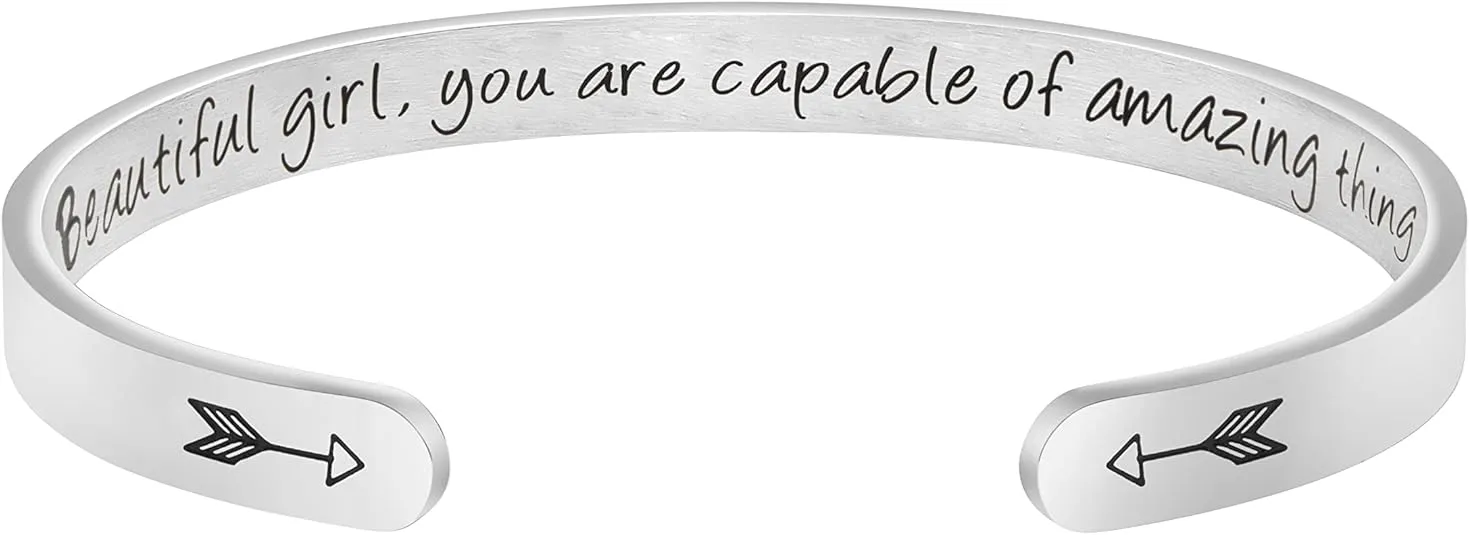 JoycuFF Bracelets for Women Personalized Inspirational Jewelry Mantra Cuff Bangle Friend Encouragement Gift for Her