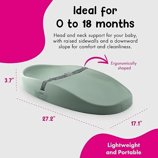 Bumbo Baby Infant Soft Contoured Foam Comfortable Easy to Clean Portable Changing Pad with Restraining Belt for On The Go Diaper Changing, Hemlock