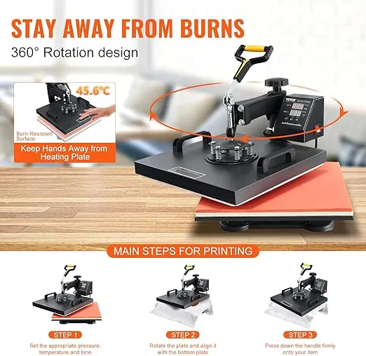 VEVOR 2 in 1 Heat Press Machine for T Shirts & Hat - 15x15 Swing Away Shirt Press Machine - Professional Heat Press for Sublimation, Vinyl, Heat Transfer Projects