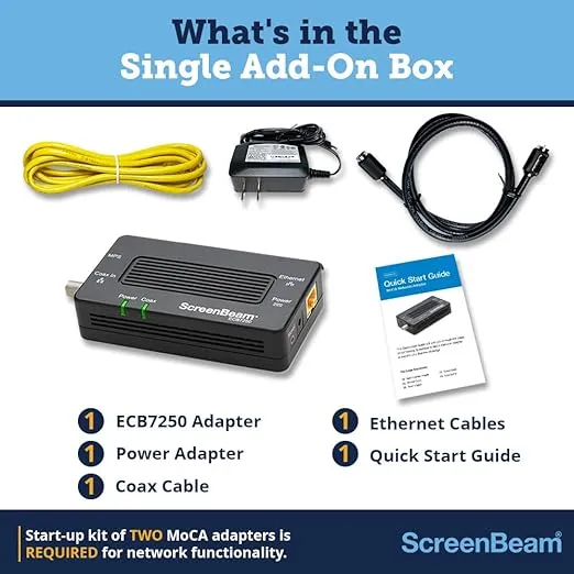 ScreenBeam Bonded MoCA 2.5 Network Adapter for Highest Speed Internet, Ethernet Over Coax - Single Add-On Adapter for Existing MoCA Network (Model: ECB7250S02)