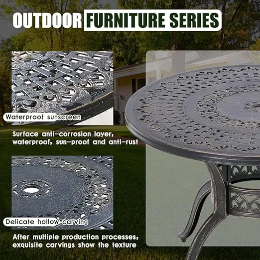 FDW Patio Table Patio Dining Table Outdoor Dining Table Wrought Iron Patio Furniture Patio Furniture Outdoor Table Weather Resistant(Round)