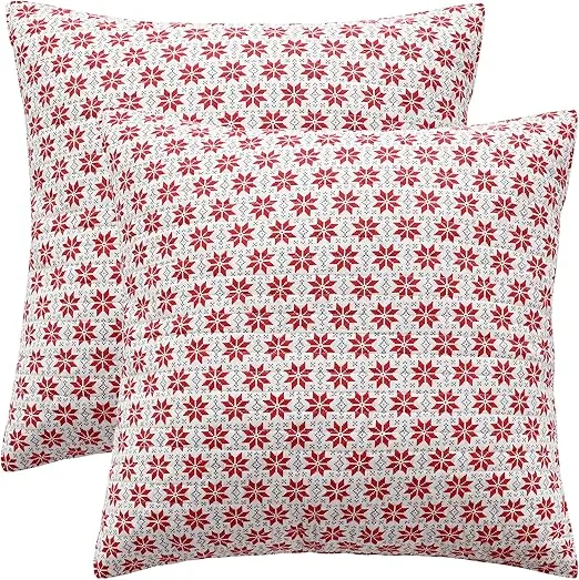 Levtex Home - Silent Night - Euro Sham Set of Two - (26x26in.), No Insert -Quilted Medallion Snowflake - Red, Grey, White - Cotton