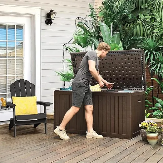 YITAHOME XXL 230 Gallon Large Deck Box,Outdoor Storage for Patio Furniture Cushions,Garden Tools with Flexible Divider, Waterproof,Lockable (Brown)