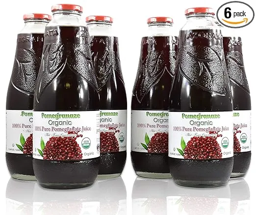 BLUE RIBBON, 100% Pomegranate Juice - USDA Organic Certified - Glass Bottle (6 Pack) No Sugar, No Artificial Colors, No Preservatives, No Flavors Added