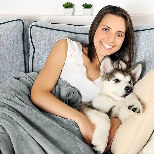 PETMAKER Waterproof Pet Blanket - 50x60-Inch Reversible Sherpa Fleece Throw Protects Couches, Cars, and Beds from Spills, Stains, and Fur (Gray), Large