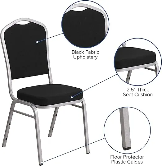 BizChair 4 Pack Crown Back Stacking Banquet Chair in Black Fabric - Silver Frame