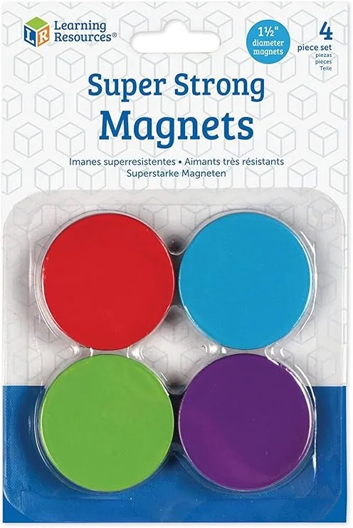 Learning Resources Super Strong Magnets, 4 Vibrant Colored Magnets, Hang on Whiteboards or Refrigerators