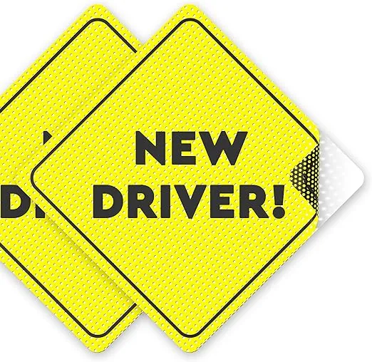 New Driver Sticker Sign for Car (NON-MAGNETIC) - 2 Pack, 5" by 5" - Essential Student Driver Signs for Window - Bright Yellow and SEE-THROUGH when Reversing - Best Safety Stickers for Learners