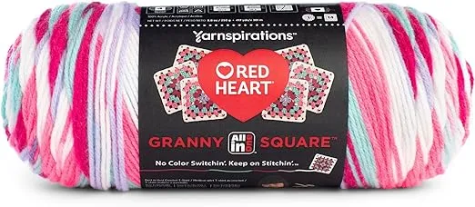 Red Heart All in One Granny Square-Soft White - Pink Punch