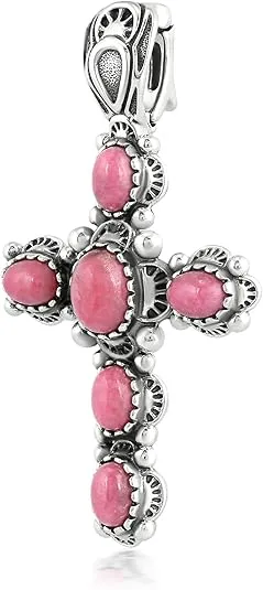 American West Jewelry Sterling Silver Women's Pendant Enhancer Choice of Gemstone Cross Design