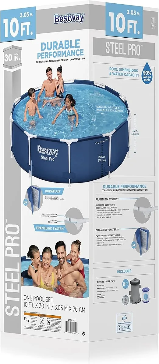Bestway Steel Pro 10' x 30" Round Above Ground Pool Set | Includes 330gal Filter Pump