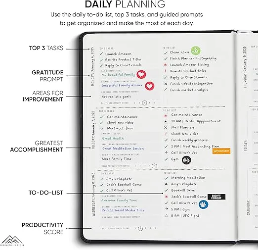 PRODUCTIVITY STORE Pro - Undated, 2025 Planner, 5.8” x 8.3” - The #1 Productivity Planner to Achieve Your 2025 Goals - Planner 2025-2026 - Black - A5
