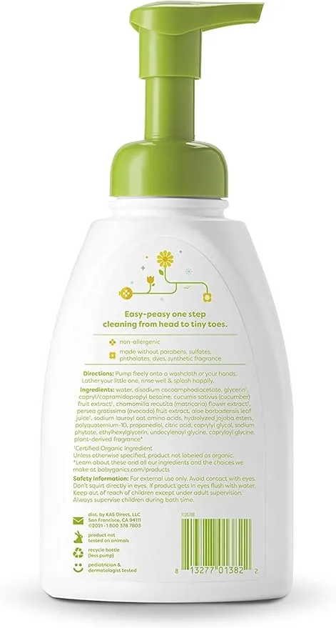 Babyganics Baby Shampoo + Body Wash Pump Bottle, Chamomile Verbena, 16oz