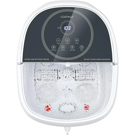COSTWAY Foot Spa Bath Massager, with Angle-Adjustable Shower, Electric Massager, Timer, Digital Temperature Control, Red Lights, Motorized Foot Bath Tub to Relieve Fatigue Stress (Black)