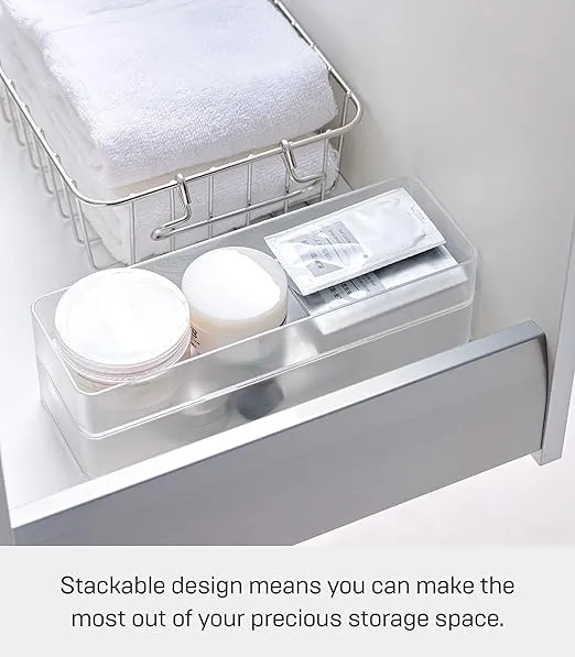 Yamazaki Home Tower Set Of 2 Clear Bottom Storage Cases - Stackable Transparent Organization Bins, Large - Large - Ps Resin
